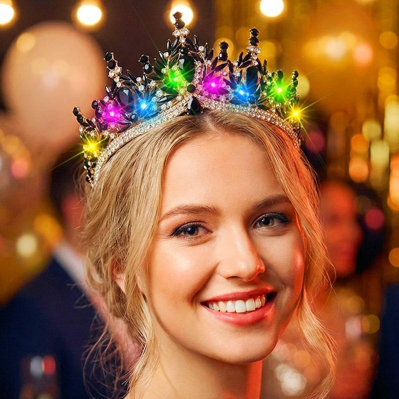 Brishow Light Up Fantasy Rhinestone Gold Crowns,Bridal Wedding Tiaras,Queen Headpiece Jewelry for Women - Image 3